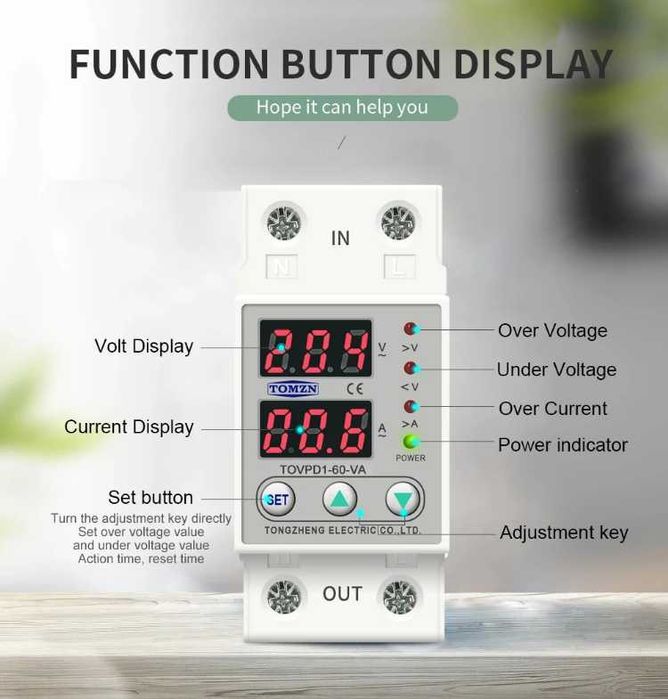 Защитное реле контроля напряжения  и тока 220В 63А