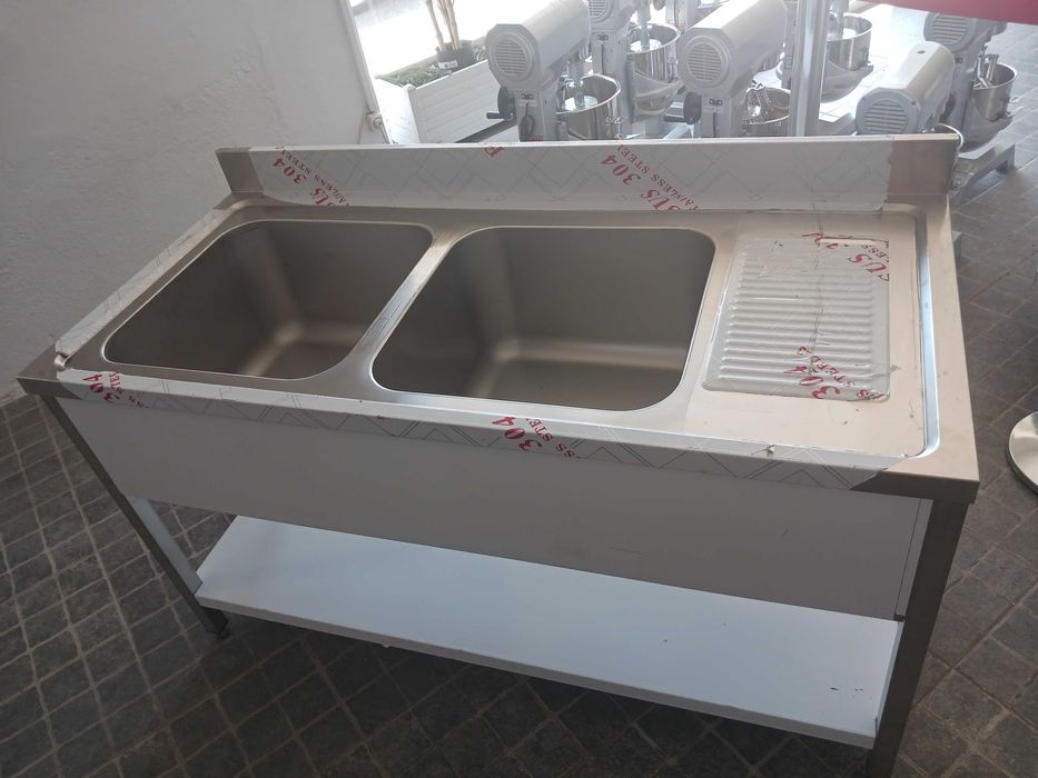 ACM1653 - Bancada de Lavagem Inox 1,5m de 2 Pios 50x50cm - NOVA