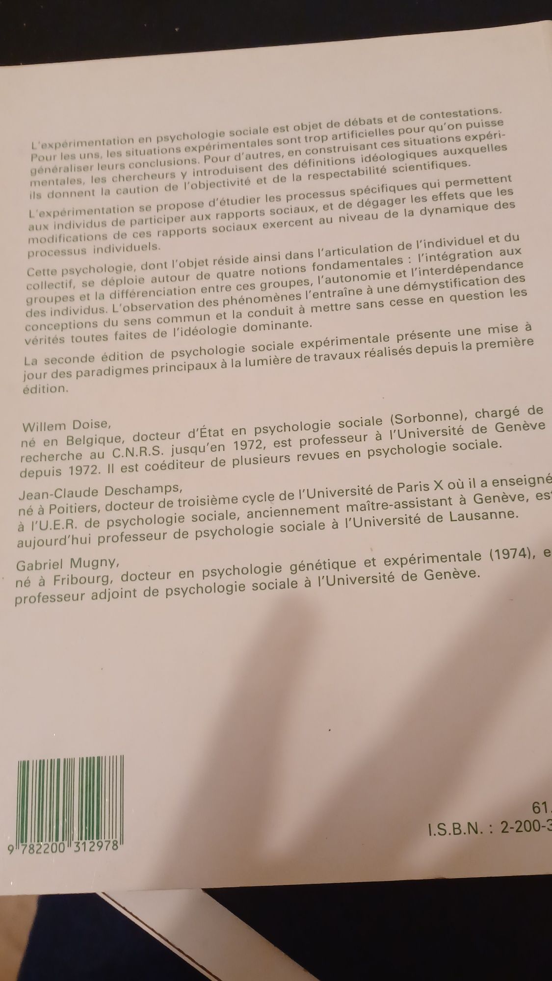 Livro "Psychologie sociale Expérimentale"  de Willem Doise ...