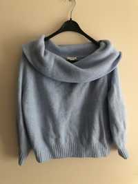 Sweter h&m baby blue niebieski lejacy dekolt s 36