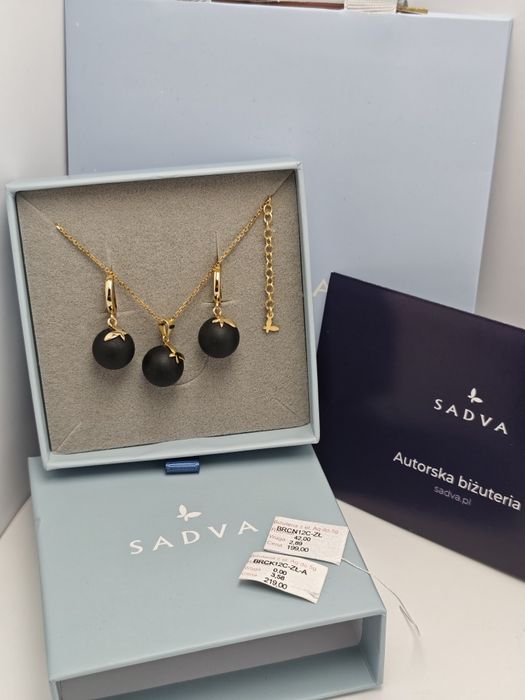 Komplet biżuterii Sadva srebro 925 z czarnym bursztynem
