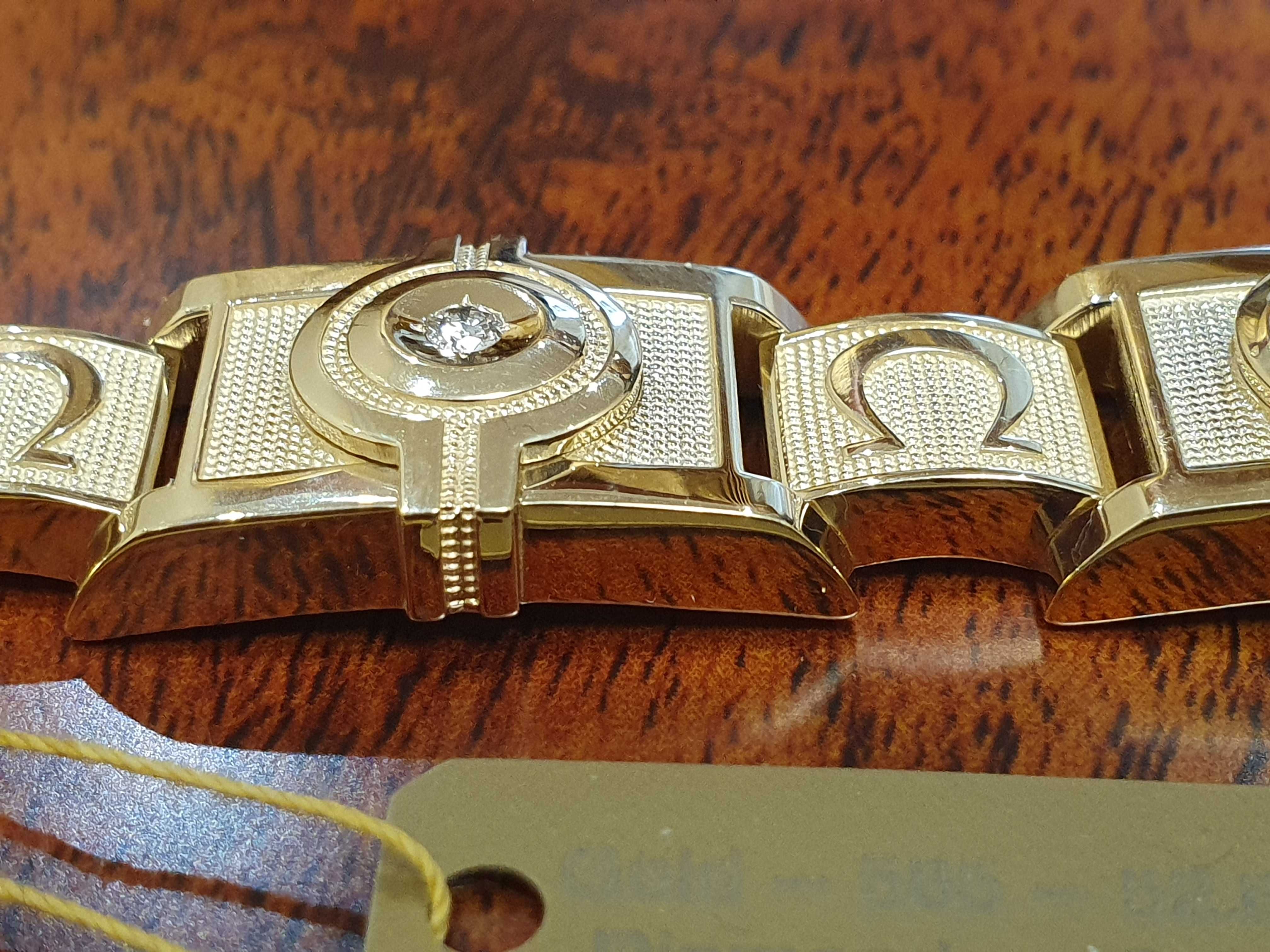 ZŁOTA BRANSOLETKA Z Diamentami Waga-52,9 gr.Próba-585.Ręcznie Robiona.