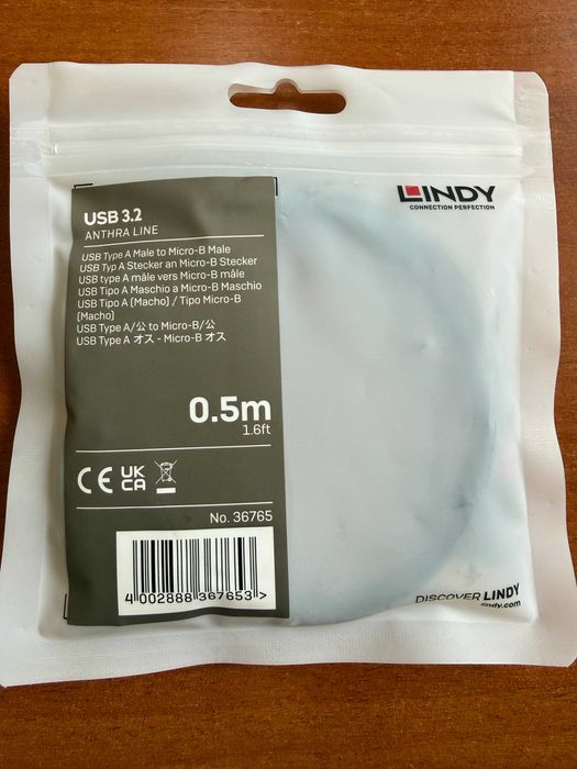 LINDY 36765 Cabo USB preto 50 cm