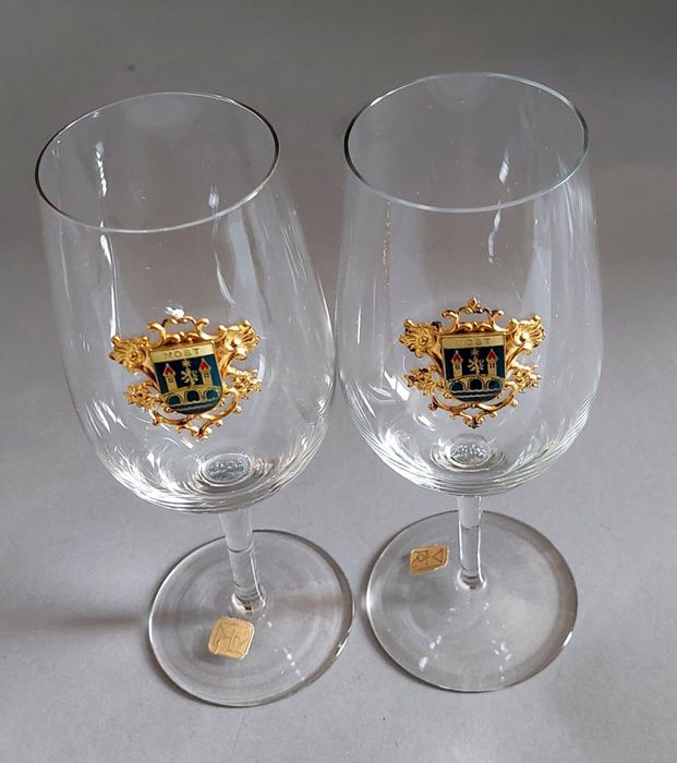 Bohemia kieliszki flet 2szt. Herb Most. Kolekcjonerski.