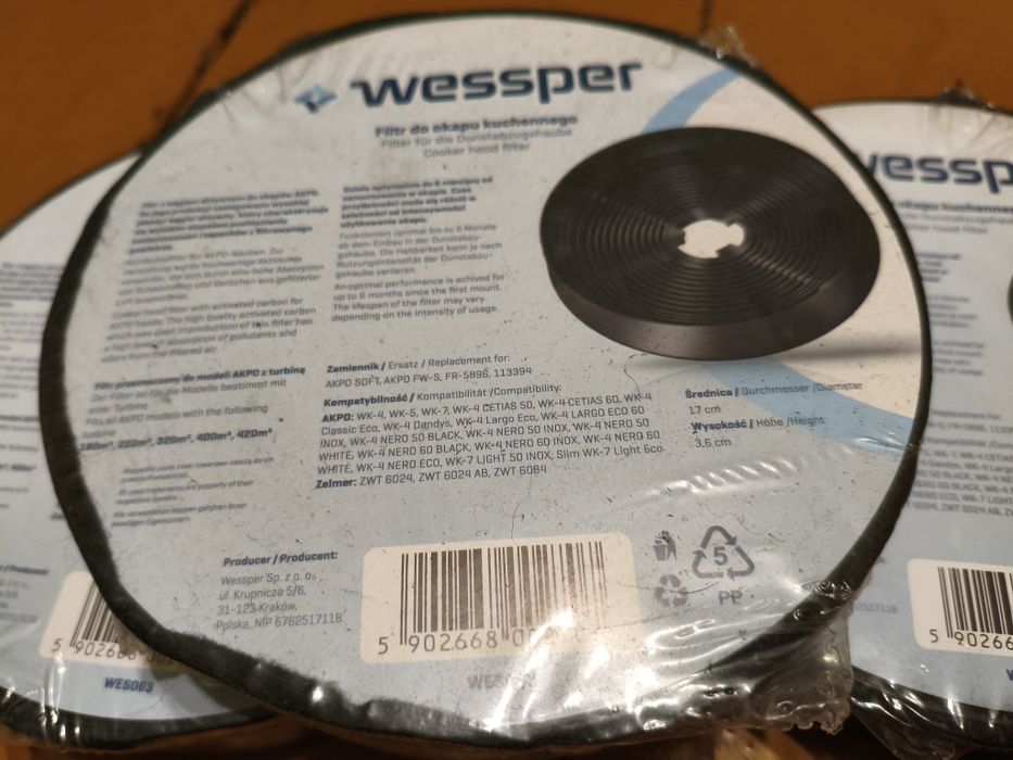 3x filtry do okapu kuchennego wessper