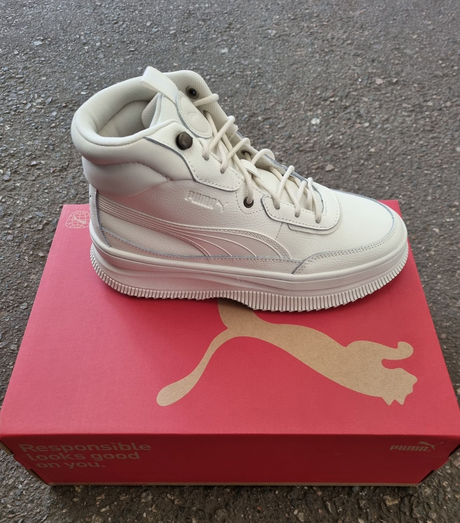 Жіночі оригінальні черевики-кросівки  ПУМА (PUMA Mayra). Бежевий,шкіра