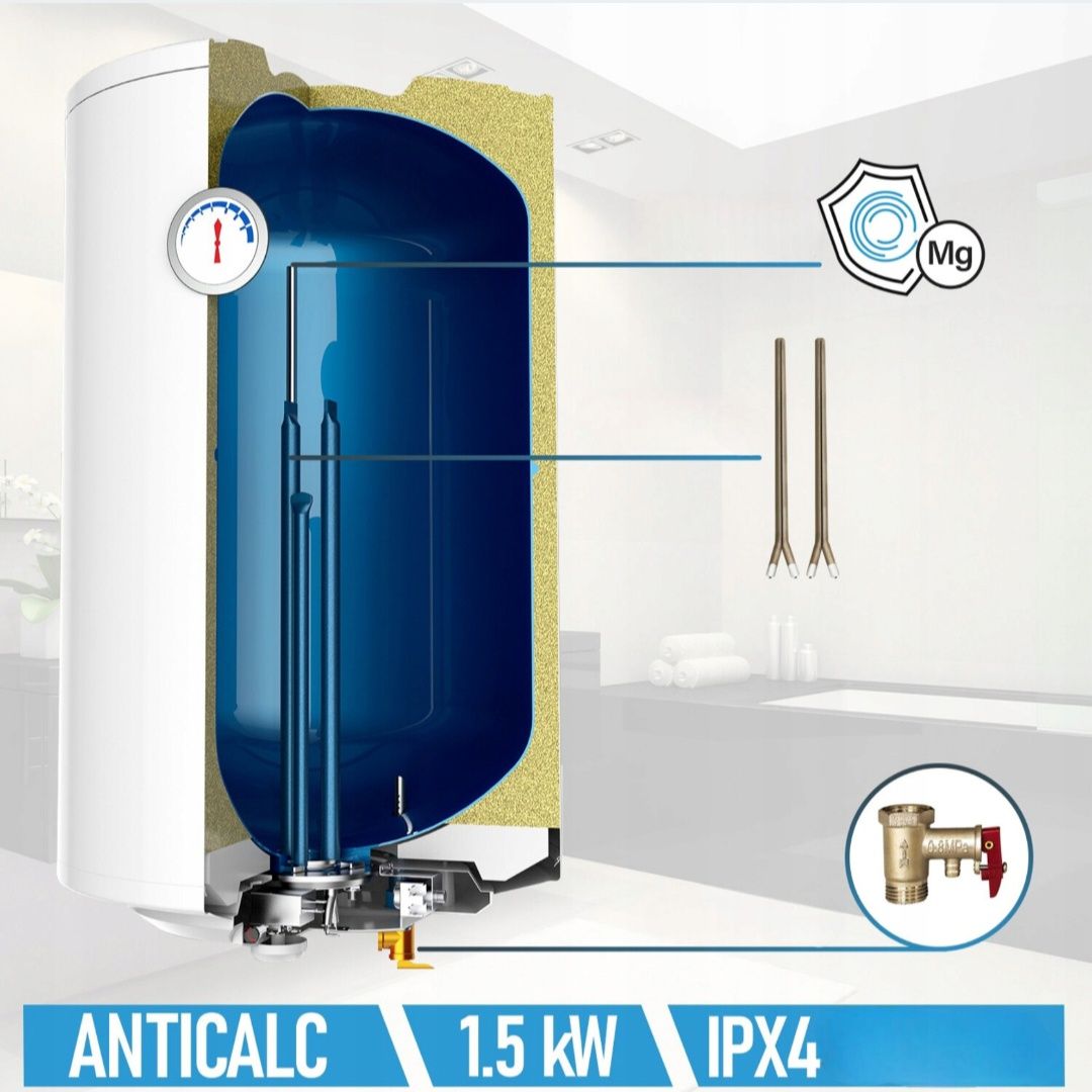 Bojler 80L Elektryczny Podgrzewacz Wody 1500W Emaliowany Zbiornik