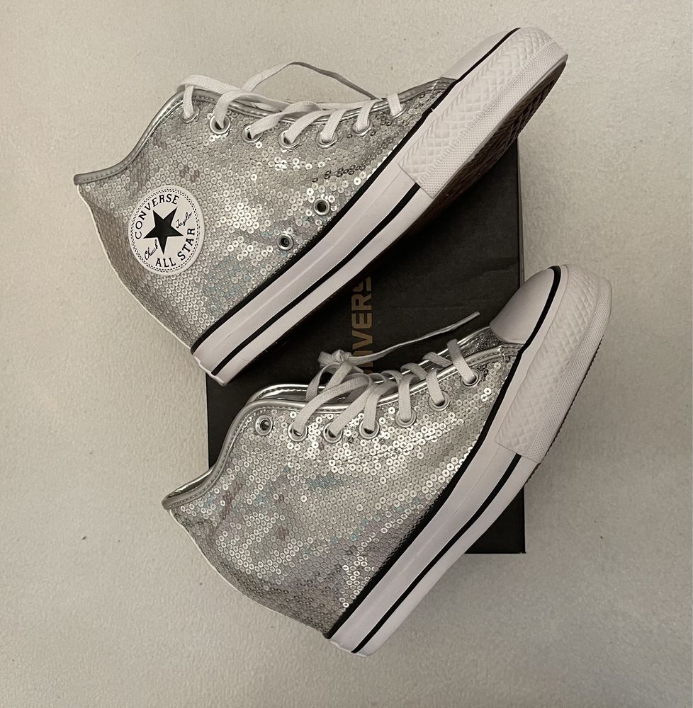 Buty Converse All Star Ctas Lux Mid rozm. 38,5 srebrny na koturnie