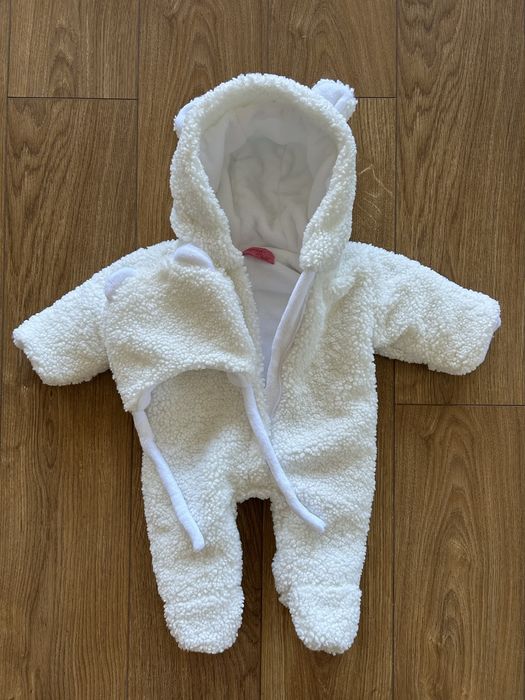 Дитячий комбінезон зимовий білосніжний , білий , Тедді