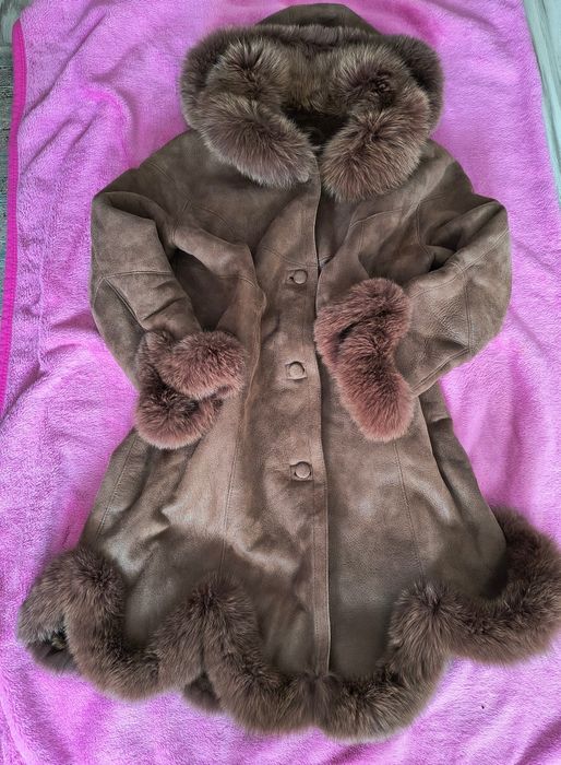 Brązowy kożuch naturalny roz. 4XL/46