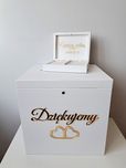 Białe pudełko na koperty zamykane na kluczyk obrączki Lustrzane złote
