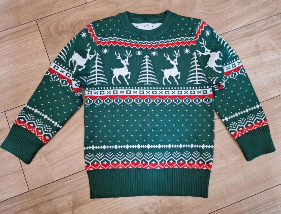 Bawełniany miekki sweter świąteczny chłopięcy rozm 104