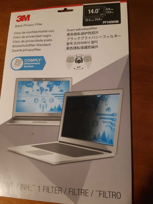 Nowy filtr prywatyzujacy 3M do laptopa 14 cali.