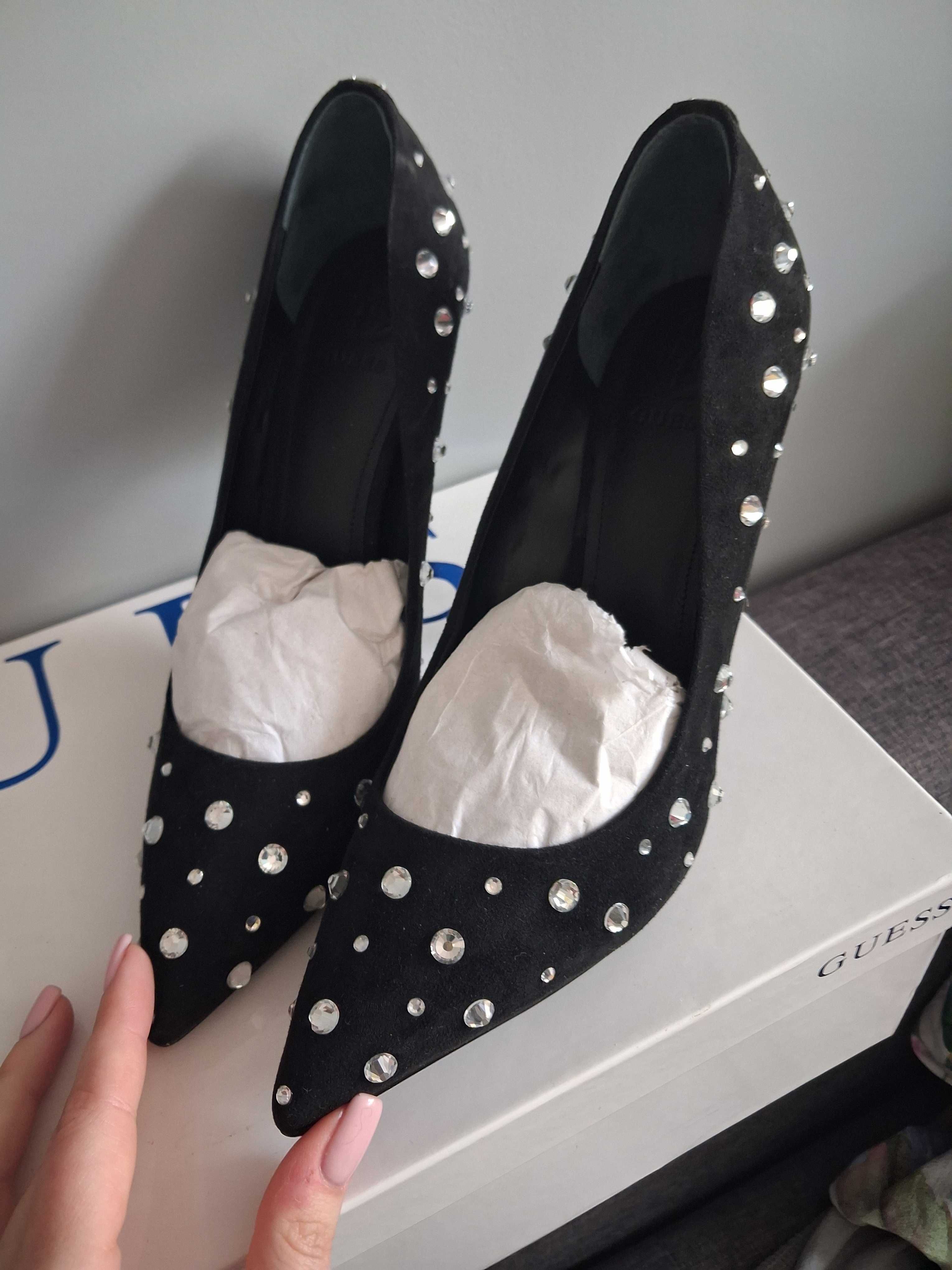 Szpilki guess buty na obcasie z kryształkami