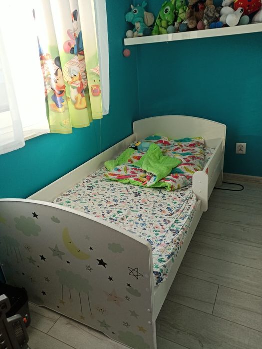 Łóżko dziecięce pojedyńcze LUK 160x80 z barierką z grafiką