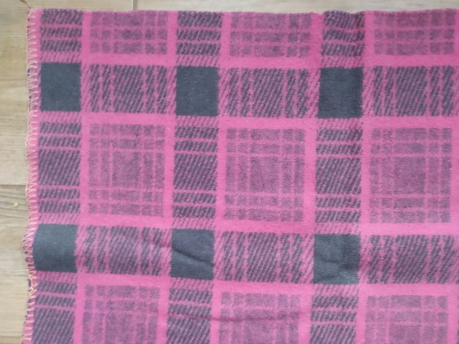 Koc PRL peerelowski krata kratka vintage bawełna 140x180  80 90sth