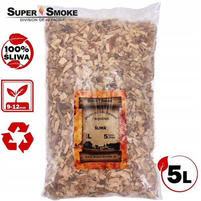 Zrębki Wędzarnicze Super Smoke ŚLIWA KL-10 (9-12mm) Large 5 Litrów