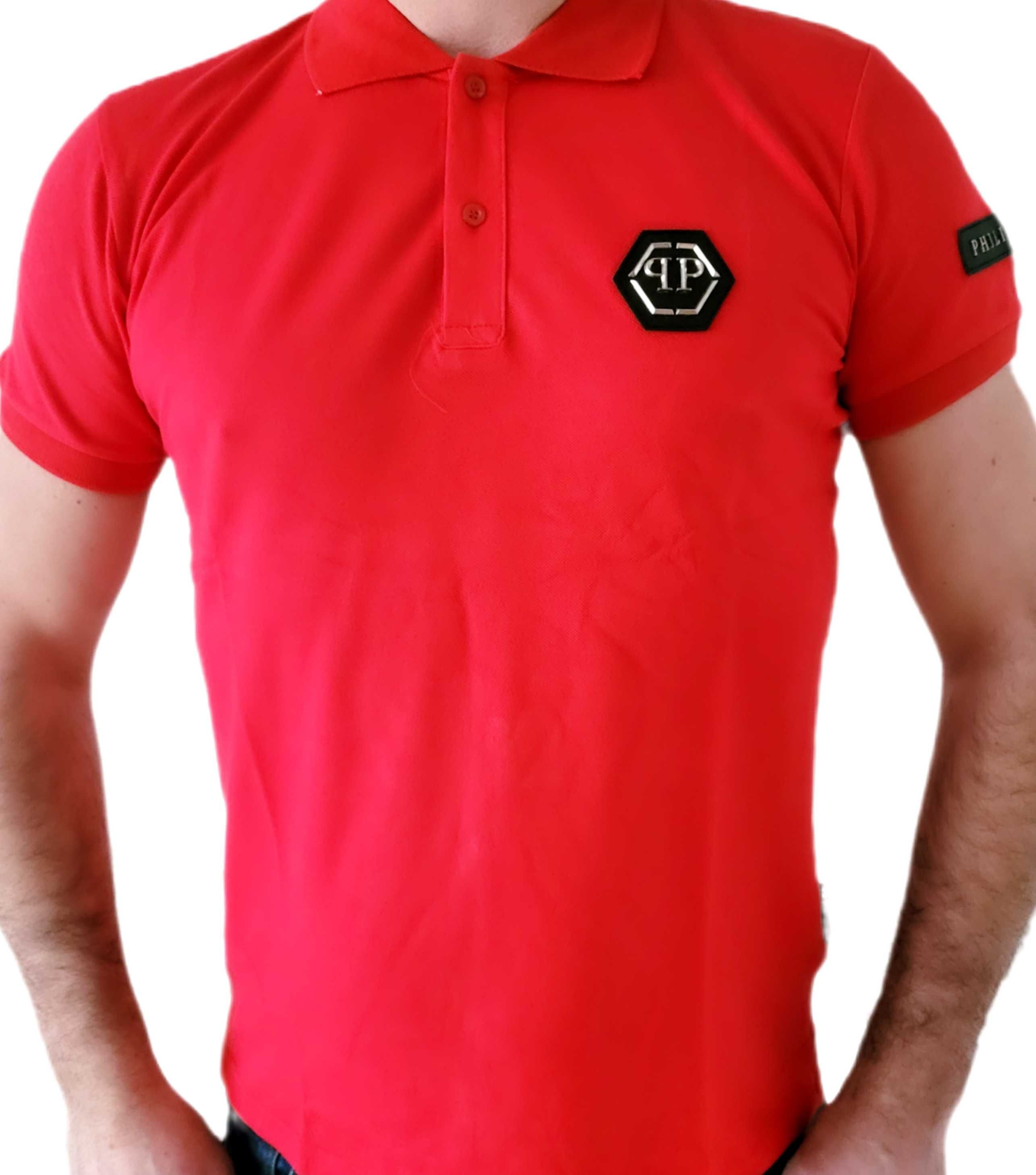 Philipp Plein Polo męskie Red metalowe logo