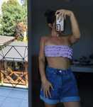 Liliowe bikini Lila swimwear strój kąpielowy falbanki S