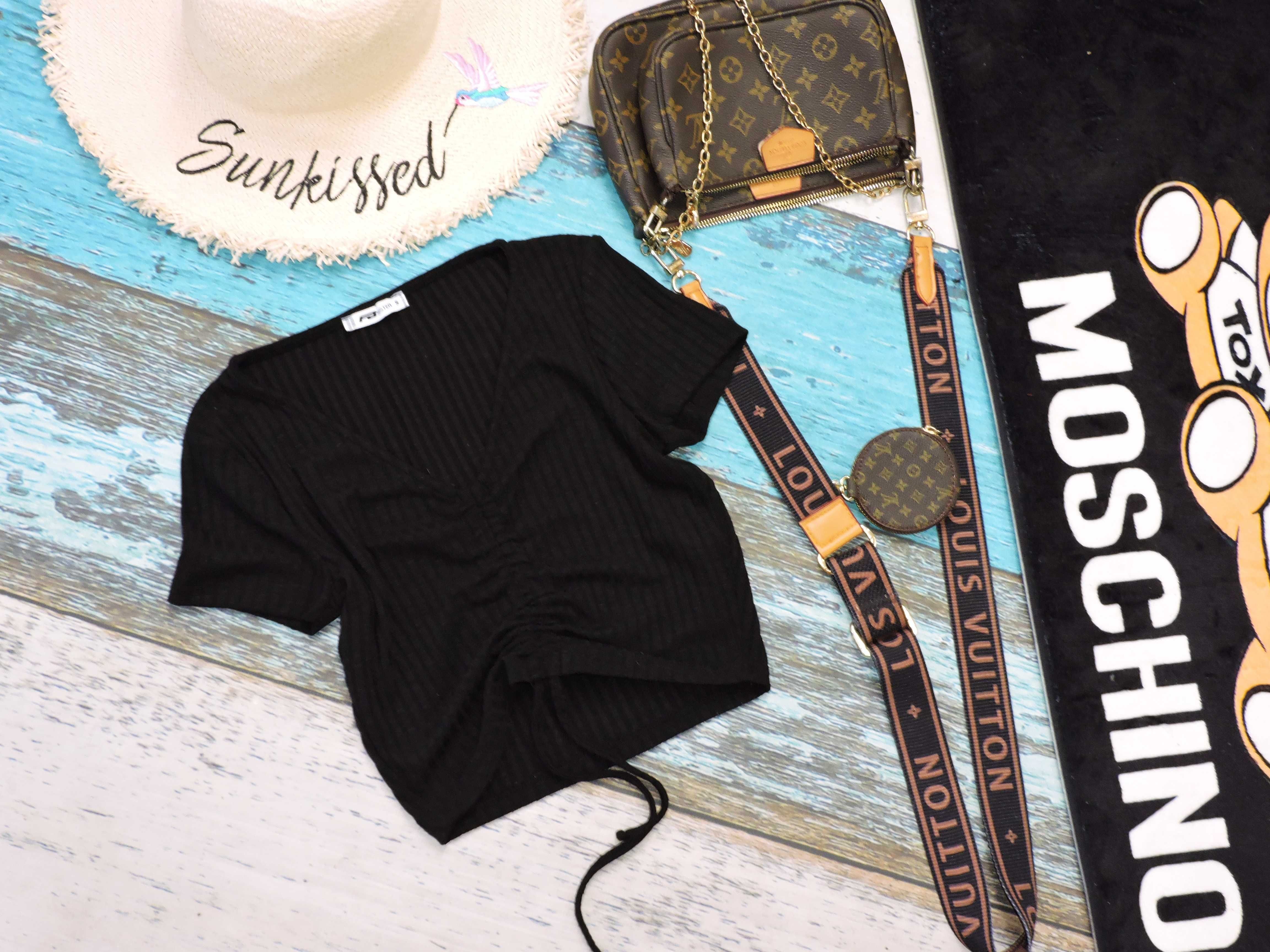 Fishbone Crop top prążek marszczenie S