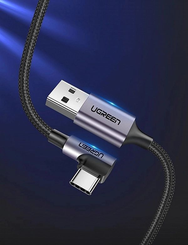 Kątowy kabel przewód USB - USB Typ C 1m 3A szary