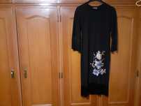 Vestido Preto Bordado com Franjas da Zara M