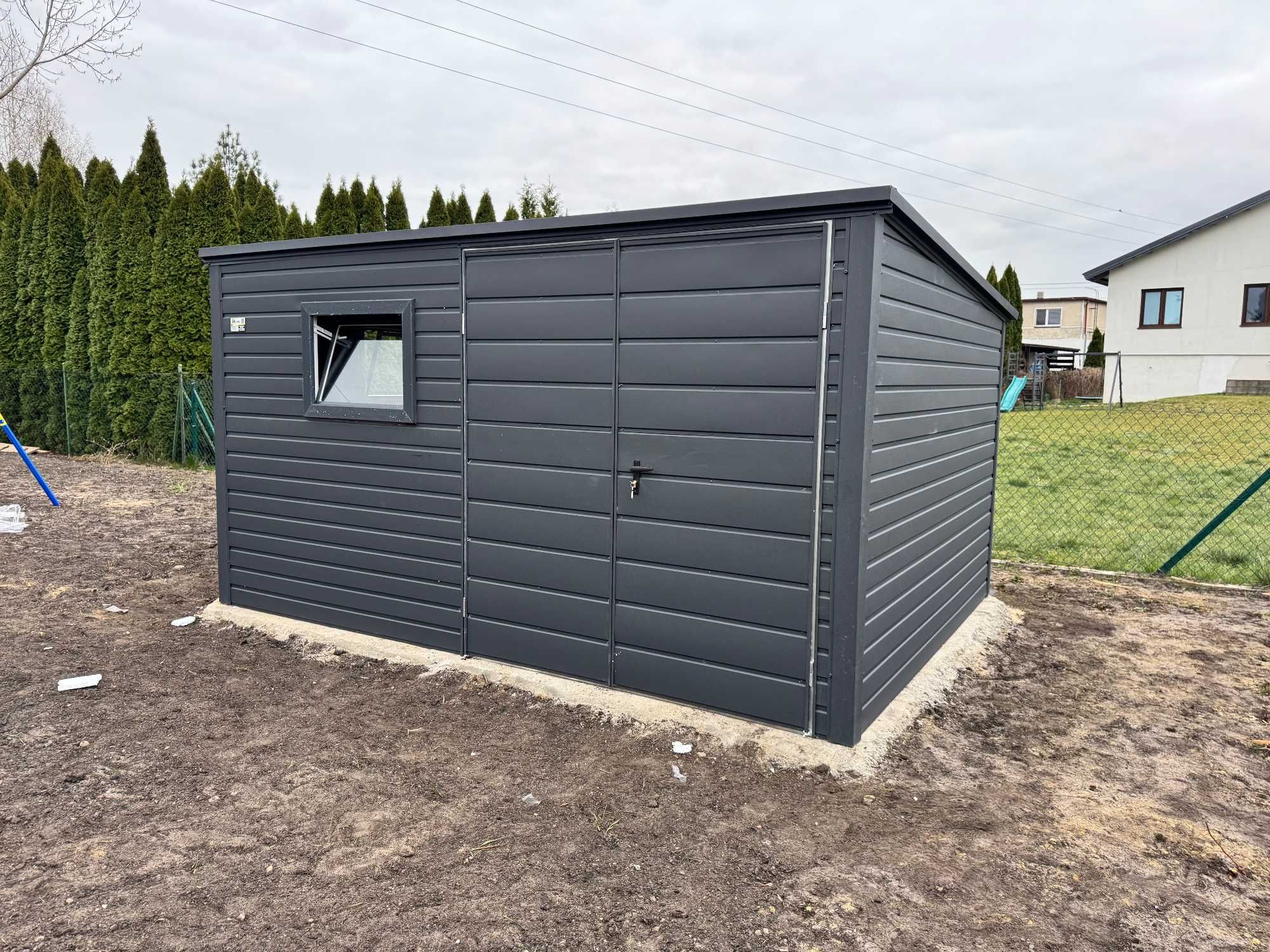 Garaż blaszany/schowek ogrodowy 3.2x2m, grafit, profil ocynk