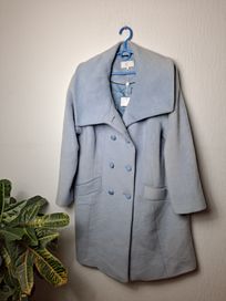 Płaszczyk płaszcz błękitny niebieski z wełny i wiskozy