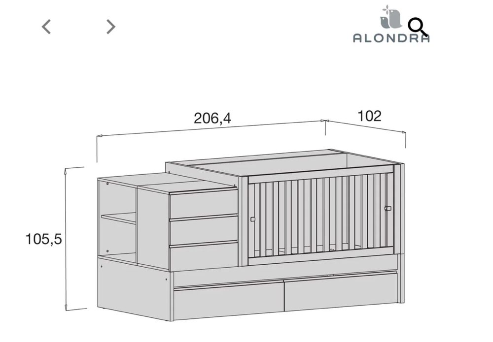 Berço convertível com cama extra/gavetas (70x140 cm) branco