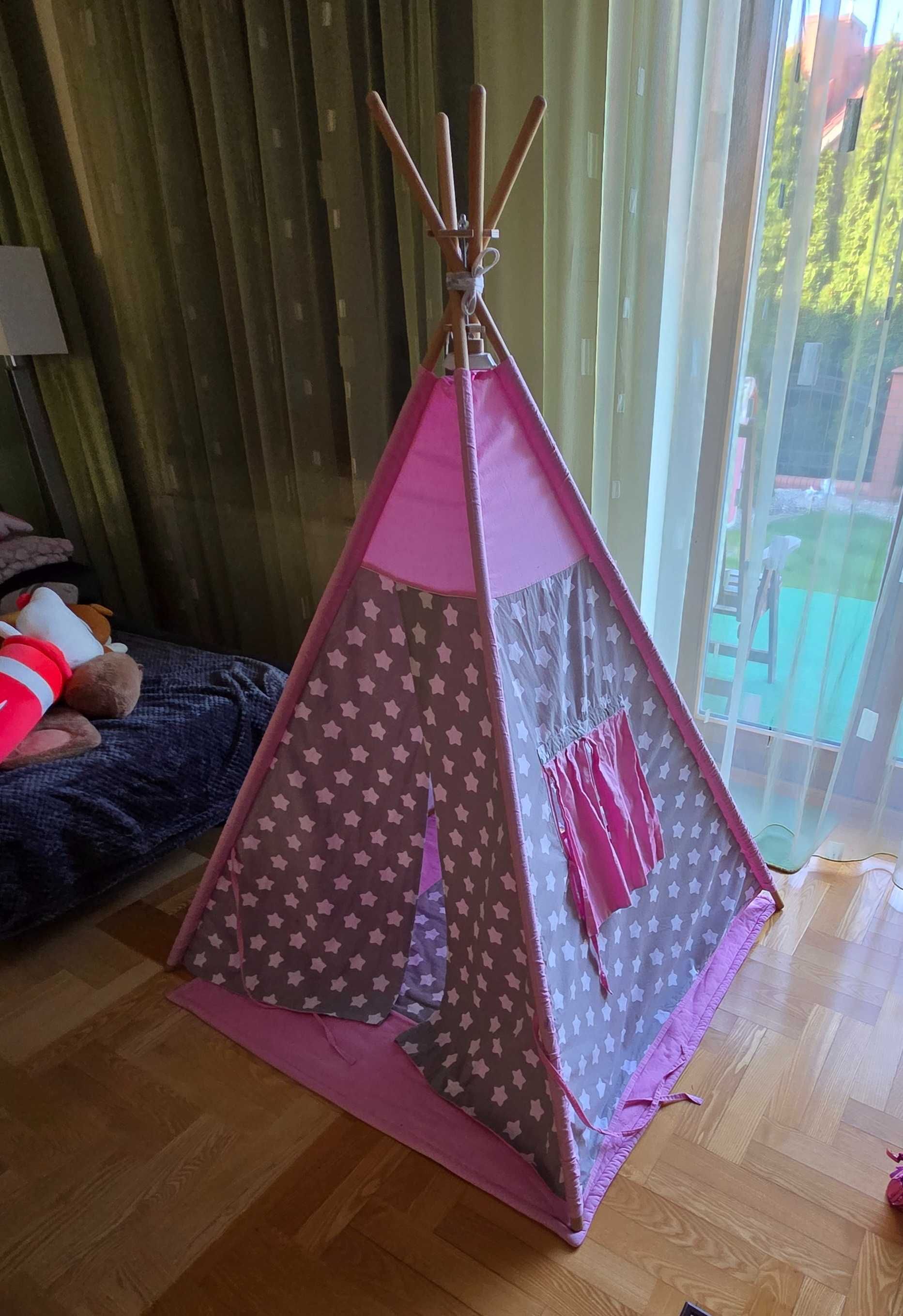 Namiot TIPI stan idealny z dodatkowym stabilizatorem i lampką LED