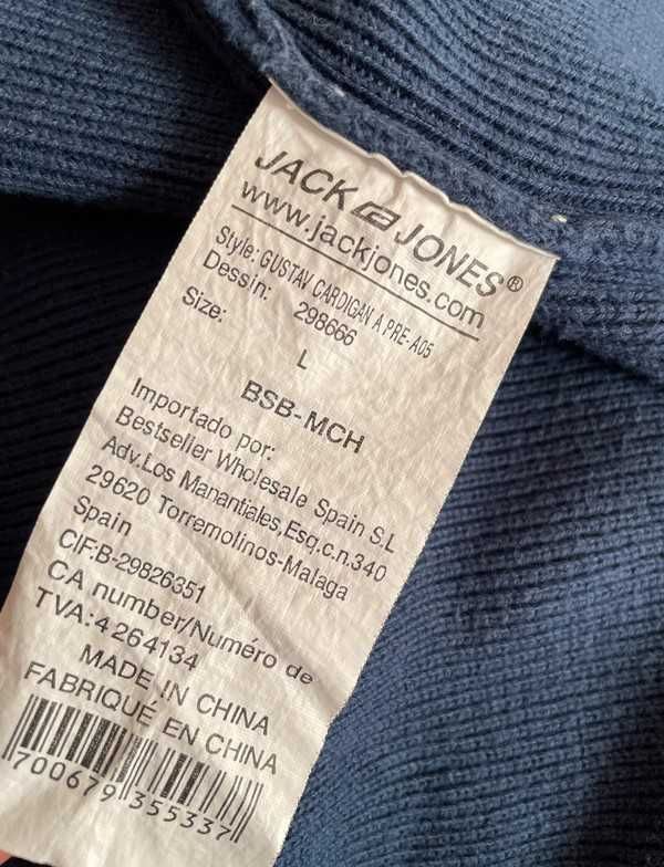 Bluza, męska, granatowa Jack&Jones, na zamek, ciepła, vintage, L/40