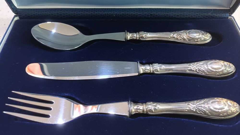 Conjunto 3 Talheres criança em prata e inox - Novo