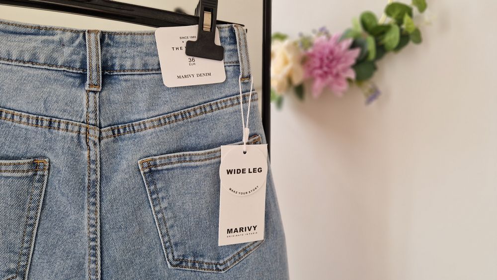 Spodnie wide leg dżinsy cyrkonie kryształki Varlesca chicaca XS S M L