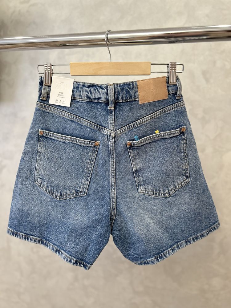 жіночі блакитні джинсові шорти з високою посадкою, Zara