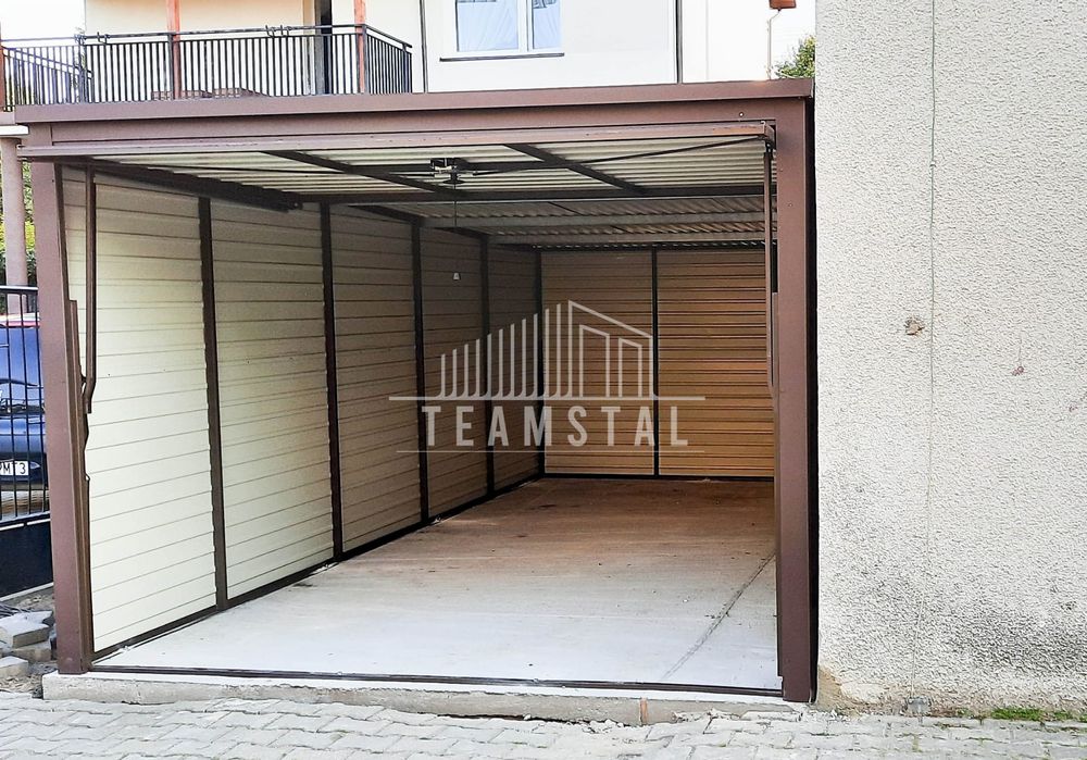 GARAŻ BLASZANY 3m x 6m poziom - spad tył - Brama uchylna TS269 3x6