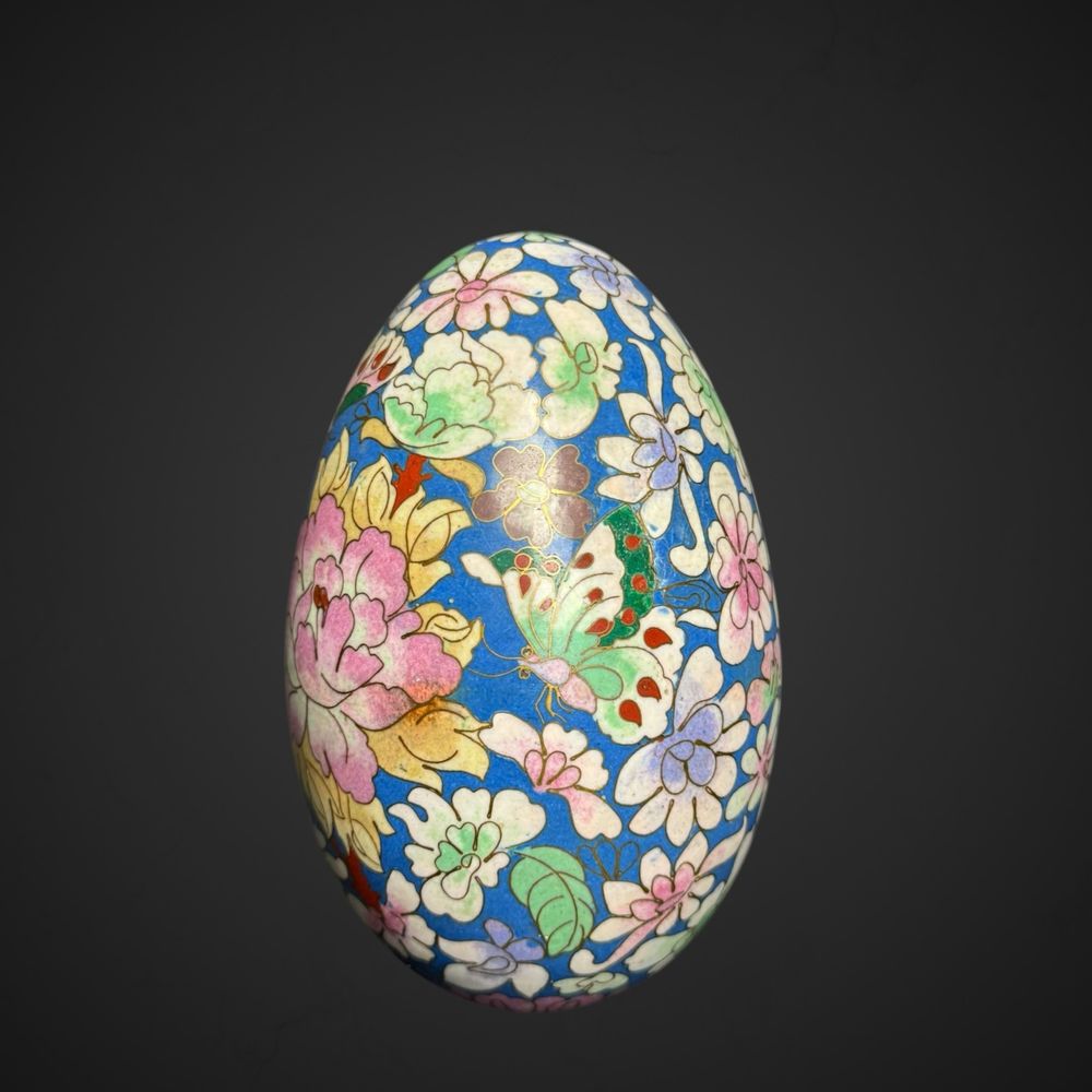Bardzo duże jajko jajo emalia cloisonne kolorowe kwiaty B51/082329
