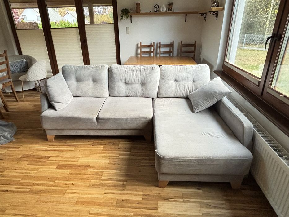 Kanapa narożnik rogówka szara Agata Meble funkcja spania wygodna