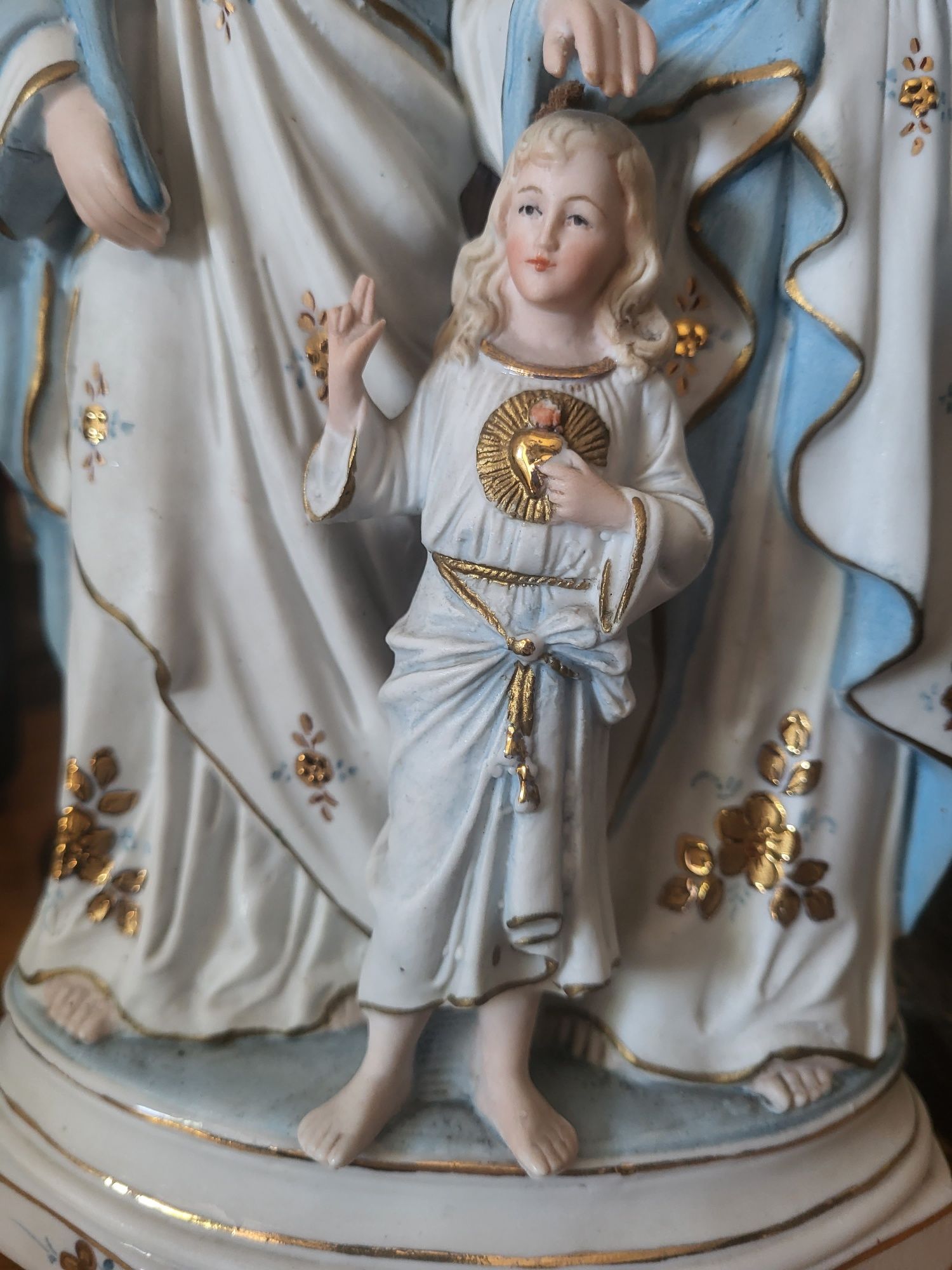 Sygnowana porcelanowa figurka Święta Rodzina biskwit Maryja Jezus Józe