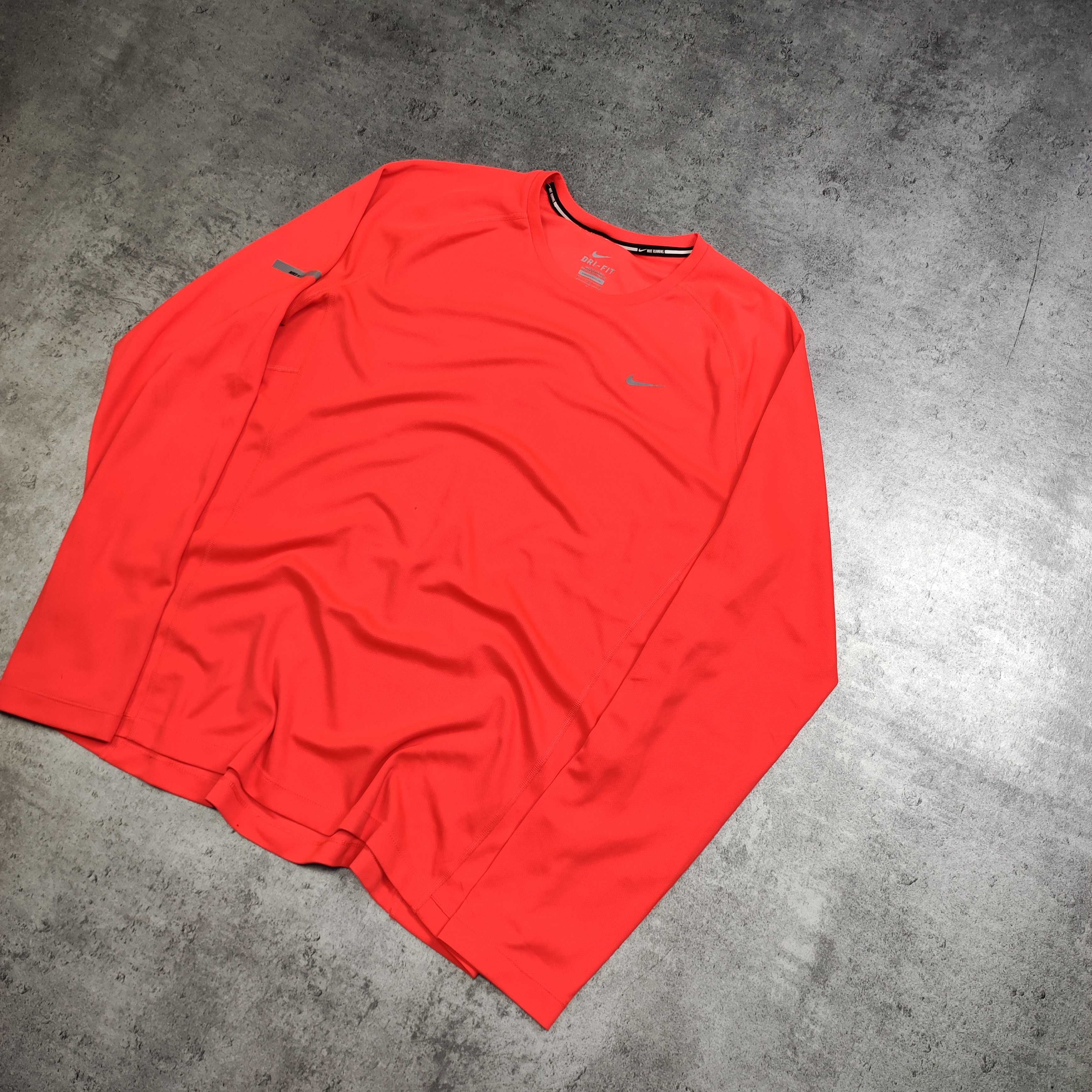 MĘSKA Koszulka Długi Rękaw Neon Pomarańczowa Nike Sport Running Bieg