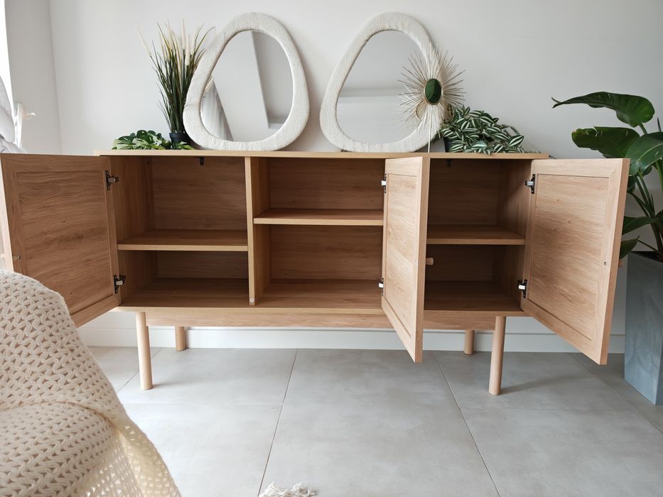 Komoda HALMSTAD Kredens HALMSTAD 3 drzwi kolor ciepły dąb  jysk