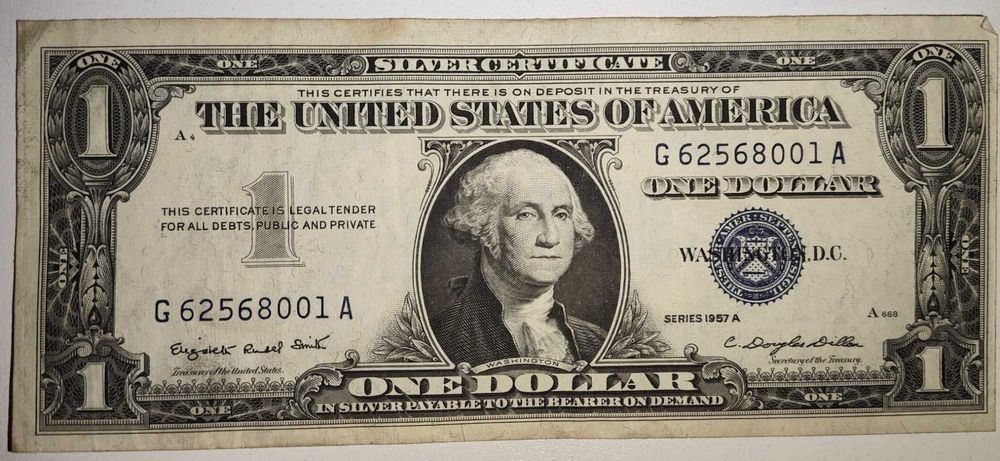 dolar 1957 A rok - SILVER CERTIFICATE - stan - VF/XF banknot