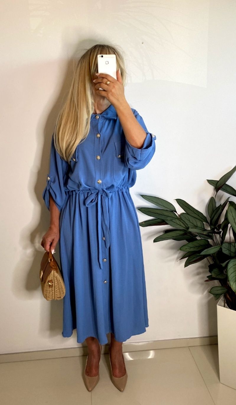 Sukienka plus size 4xl 5xl chrzest biurowa wyszczuplająca midi