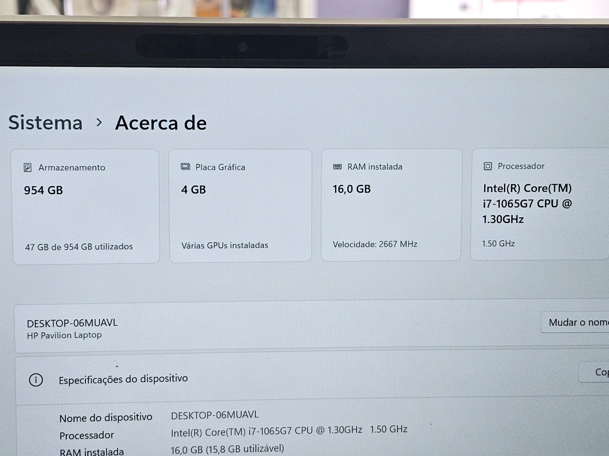 HP Pavilion Core i7-10a geração, 16GB 1TB SSD Dual Grafics Card Nvida