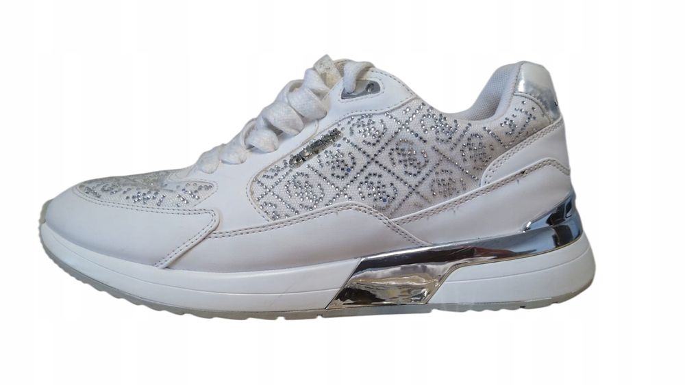 Guess 40 Buty Damskie Białe Srebrne Sneakersy Fljmox Logowane T526