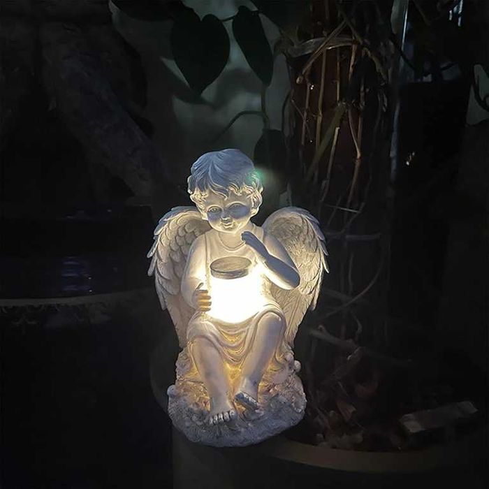 Figurka Świecznik  Posążek Aniołek Solarny Led Ogrodu na Grób 18cm