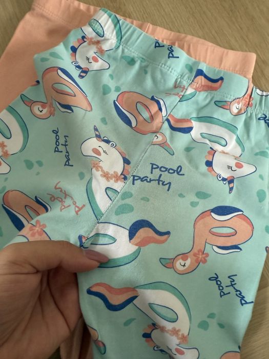 Legginsy 3/4 little kids 128 pomarańczowe turkusowe jednorożec
