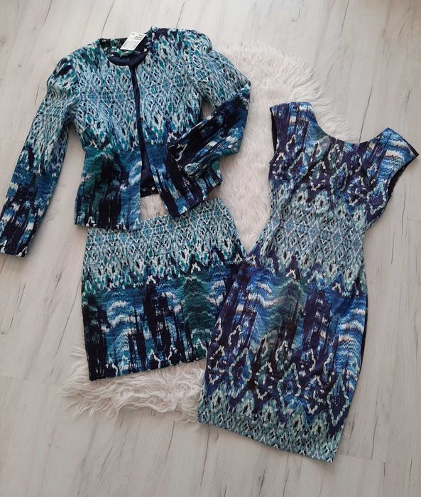 H&M piękny niebieski trzyczęściowy komplet XS 34