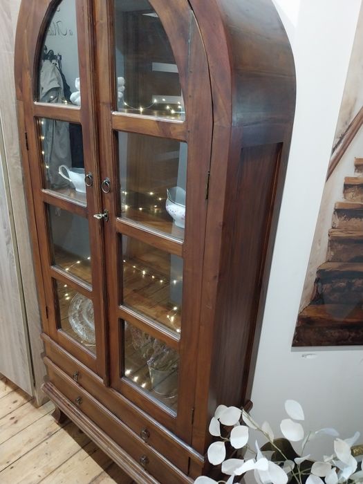 Retro witryna drewniana z drzewa egzotycznego serwantka barek gablota