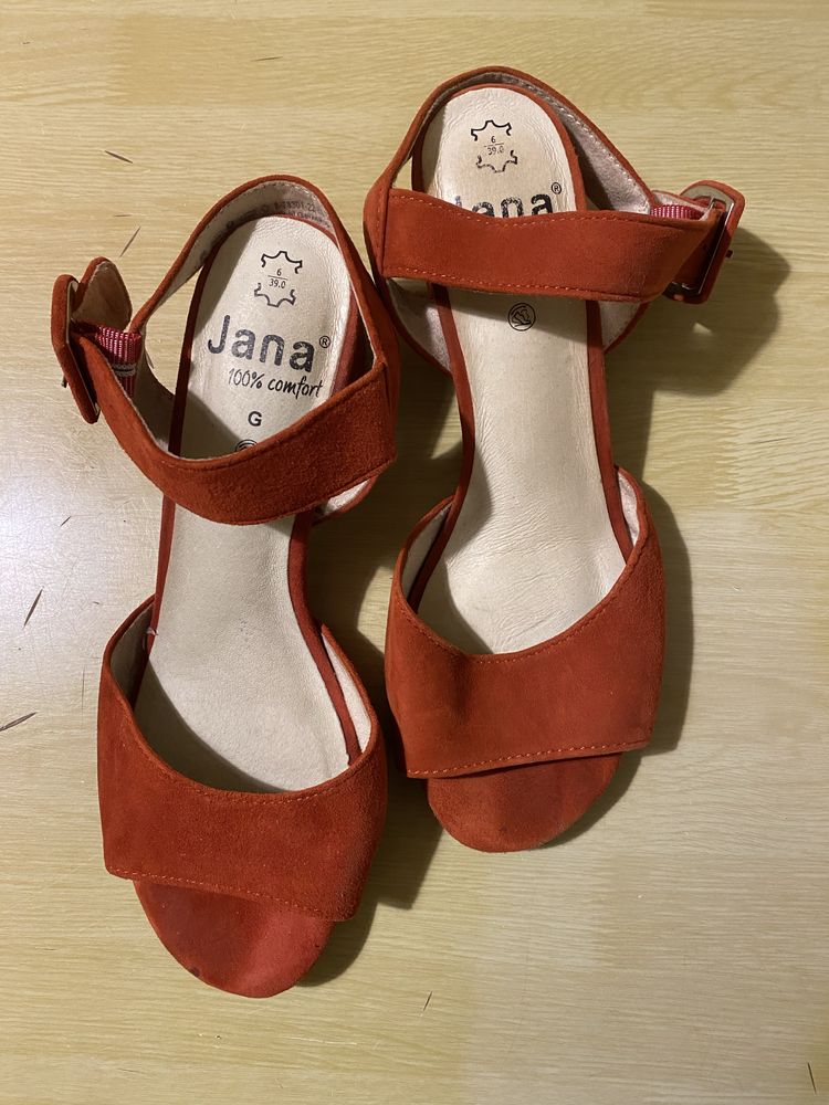 Sandały Jana Comfort Soft Flex 39 czerwone skórzane zamszowe