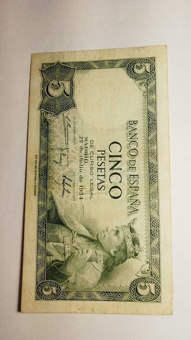 Nota 5 Pesetas Espanha